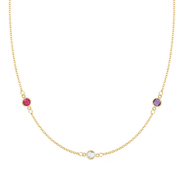 Personalized Classic 3 Birthstone Necklace in 14k Gold sold by Haverhill