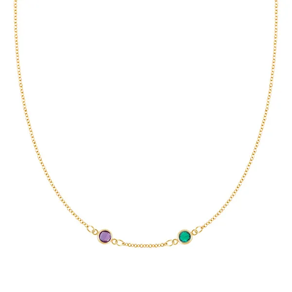 Personalized Classic 2 Birthstone Necklace in 14k Gold (Centered) sold by Haverhill