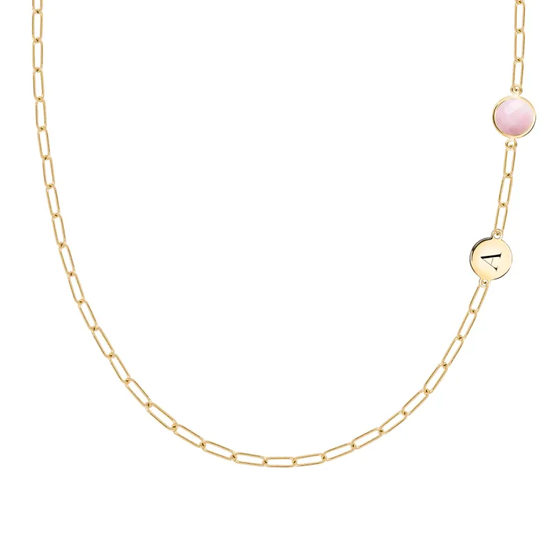 1 Letter & 1 Grand Pink Opal Adelaide Mini Necklace in 14k Gold (October) made by Haverhill