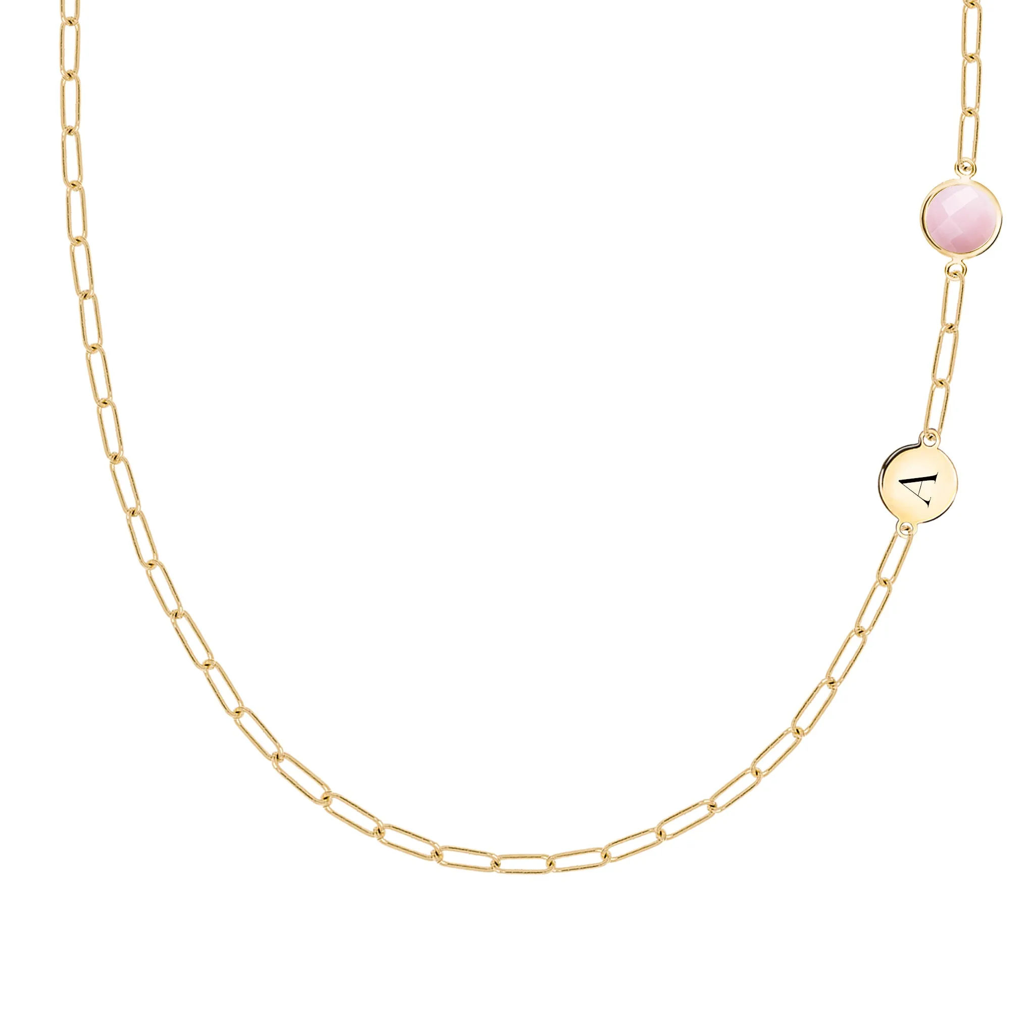 1 Letter & 1 Grand Pink Opal Adelaide Mini Necklace in 14k Gold (October) sold by Haverhill