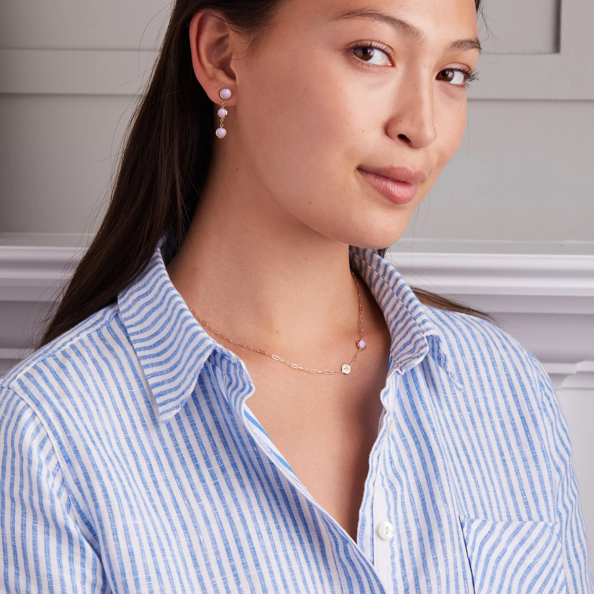 1 Letter & 1 Grand Pink Opal Adelaide Mini Necklace in 14k Gold (October) sold by Haverhill product image thumbnail 5