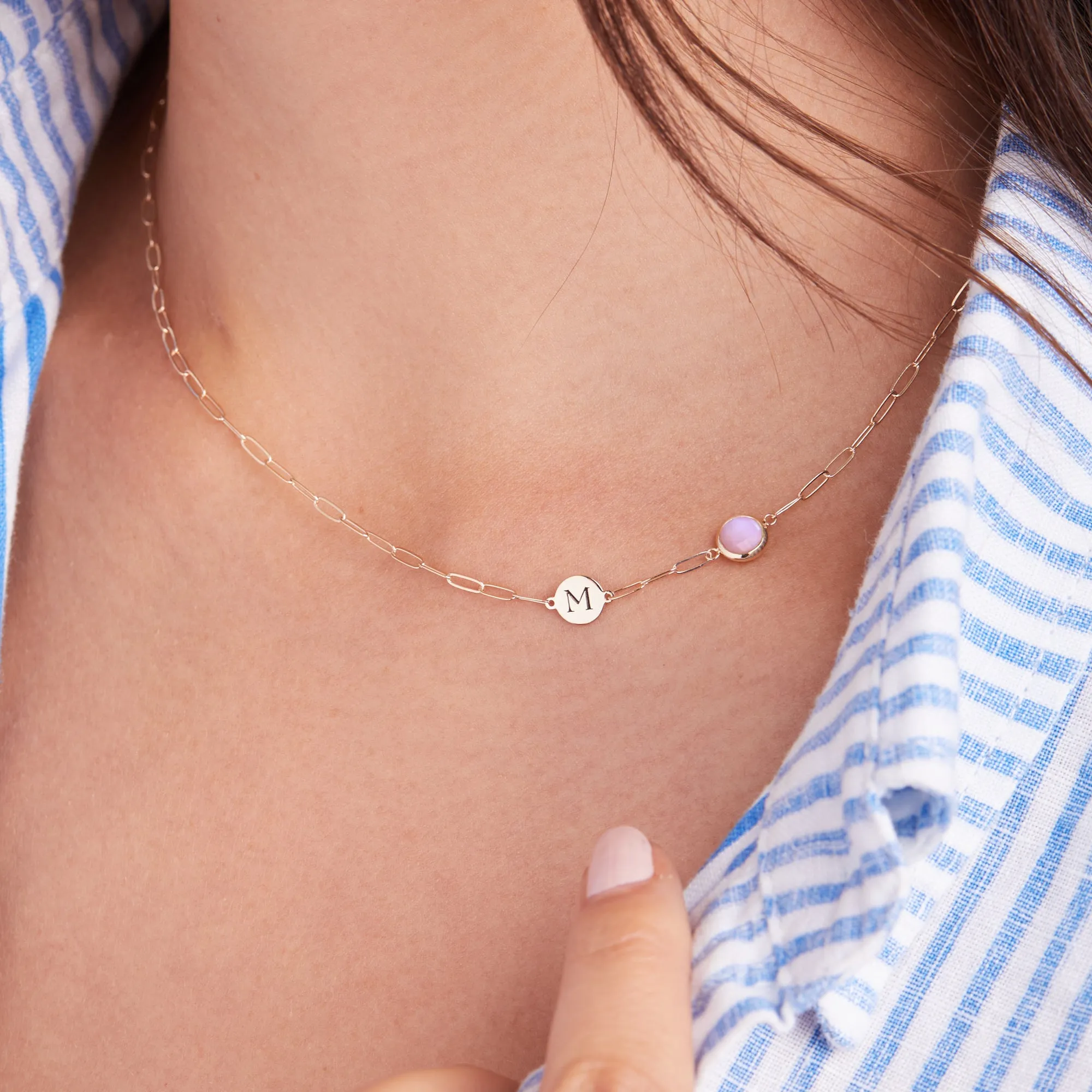 1 Letter & 1 Grand Pink Opal Adelaide Mini Necklace in 14k Gold (October) sold by Haverhill product image thumbnail 3