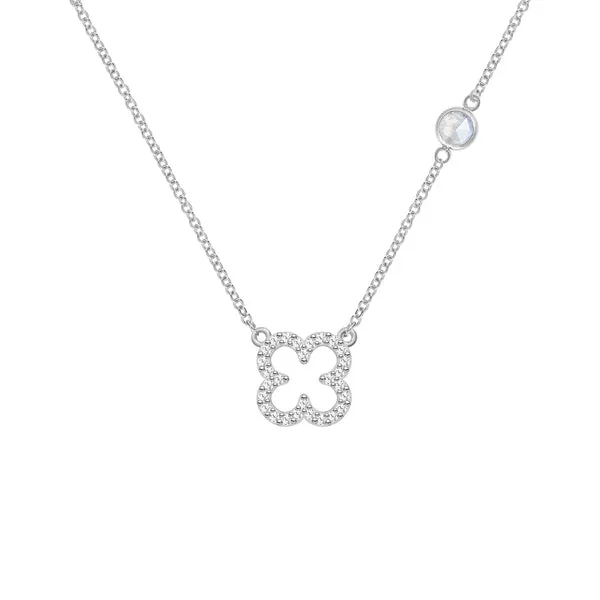 Personalized Diamond Clover & Birthstone Necklace in 14k Gold sold by Haverhill