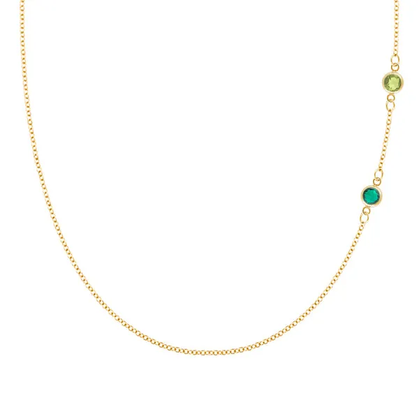 Personalized Classic 2 Birthstone Necklace in 14k Gold sold by Haverhill