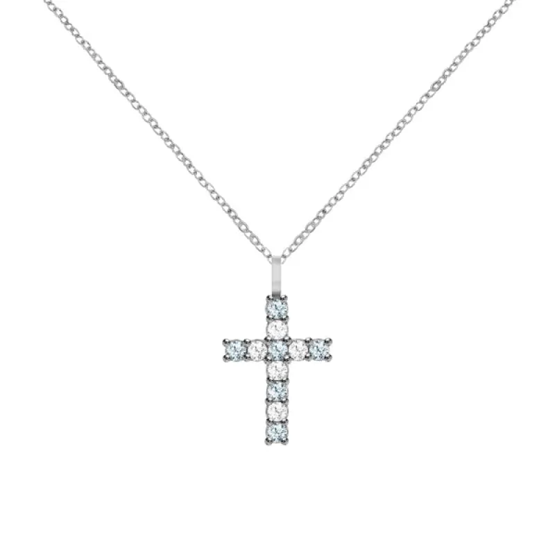 Rosecliff Cross Diamond & Aquamarine Pendant in 14k Gold (March) sold by Haverhill