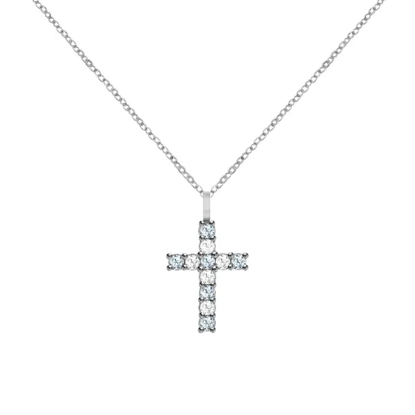 Rosecliff Cross Diamond & Aquamarine Pendant in 14k Gold (March) sold by Haverhill