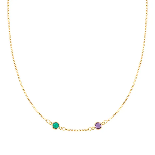 Personalized Classic 2 Birthstone Necklace in 14k Gold (Centered) sold by Haverhill