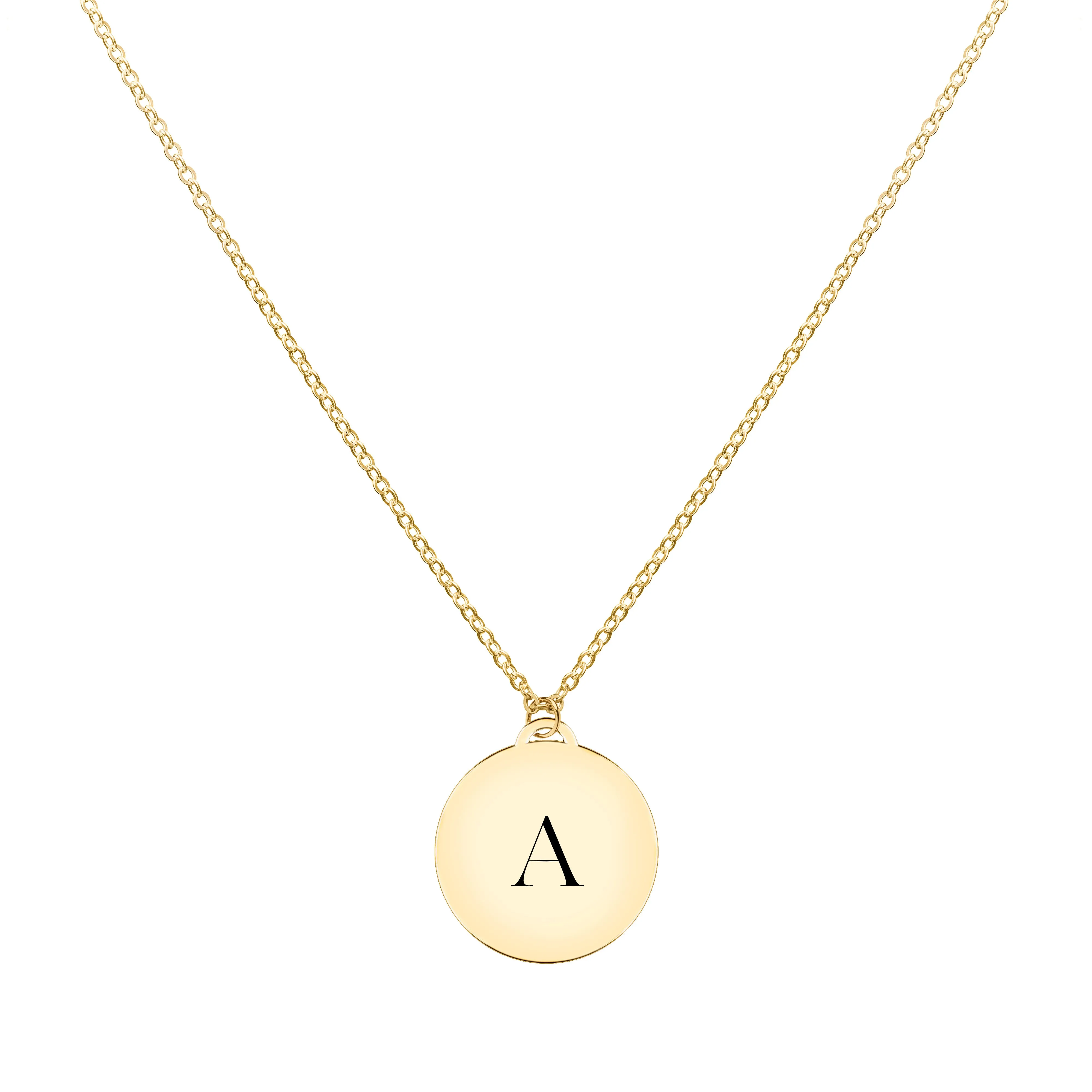Engravable Graduation Flat Circle Pendant with Classic Chain in 14k Gold sold by Haverhill