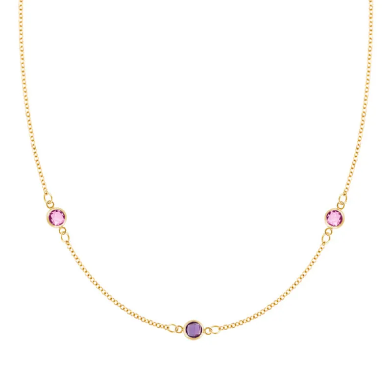 Personalized Classic 3 Birthstone Necklace in 14k Gold sold by Haverhill