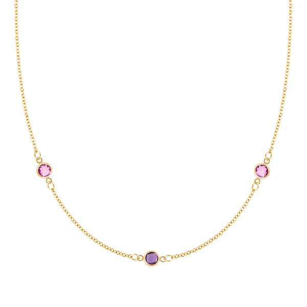 Personalized Classic 3 Birthstone Necklace in 14k Gold sold by Haverhill
