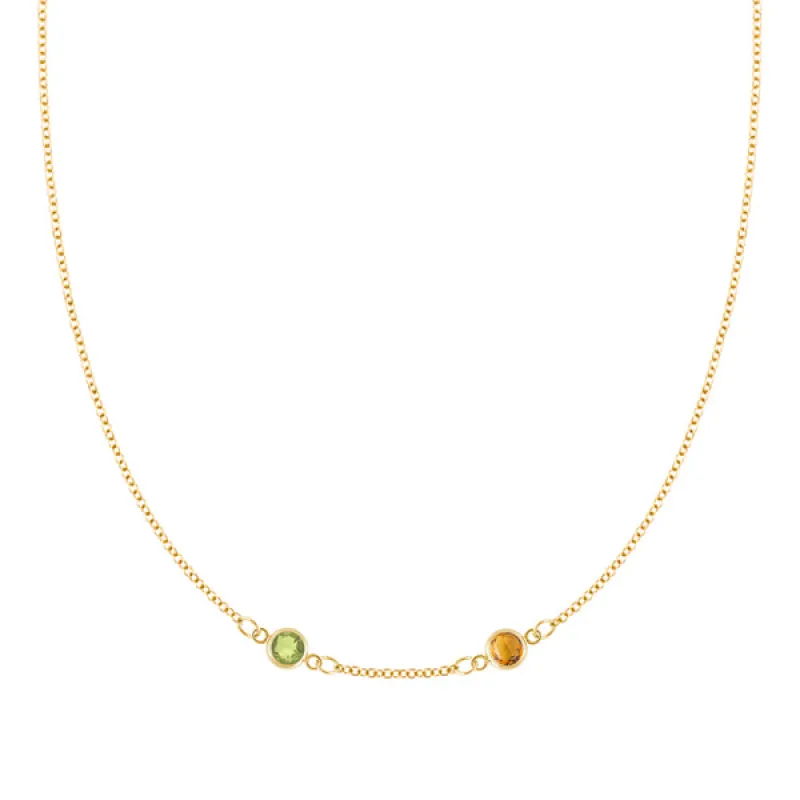 Personalized Classic 2 Birthstone Necklace in 14k Gold (Centered) made by Haverhill