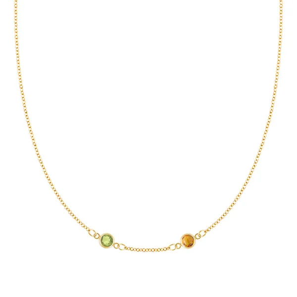 Personalized Classic 2 Birthstone Necklace in 14k Gold (Centered) sold by Haverhill