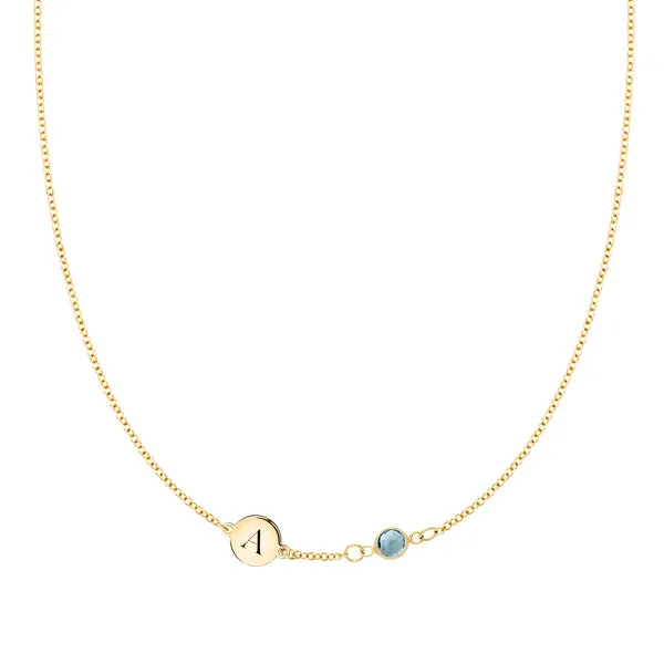 Personalized 1 Letter & 1 Classic Birthstone Necklace in 14k Gold (Single Spacing) sold by Haverhill