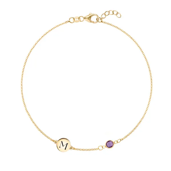 Personalized Classic 1 Letter & 1 Birthstone Bracelet in 14k Gold sold by Haverhill
