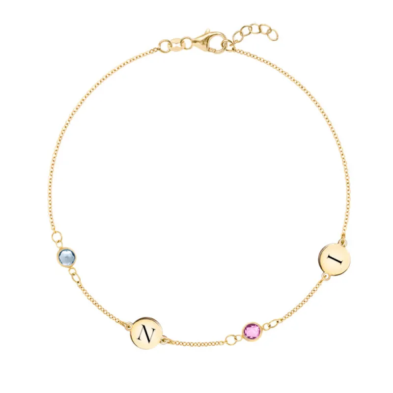 Personalized 2 Letter & 2 Classic Birthstone Bracelet in 14k Gold sold by Haverhill