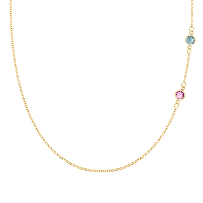 Personalized Classic 2 Birthstone Necklace in 14k Gold sold by Haverhill