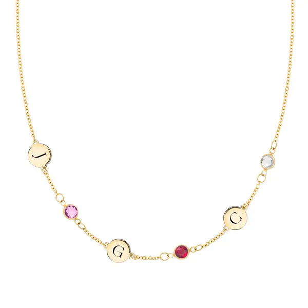 Personalized 3 Letter & 3 Classic Birthstone Necklace in 14k Gold (Single Spacing) sold by Haverhill