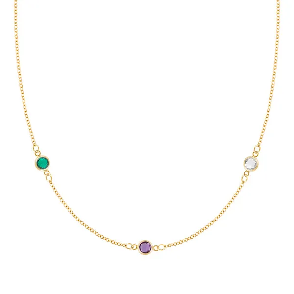 Personalized Classic 3 Birthstone Necklace in 14k Gold sold by Haverhill