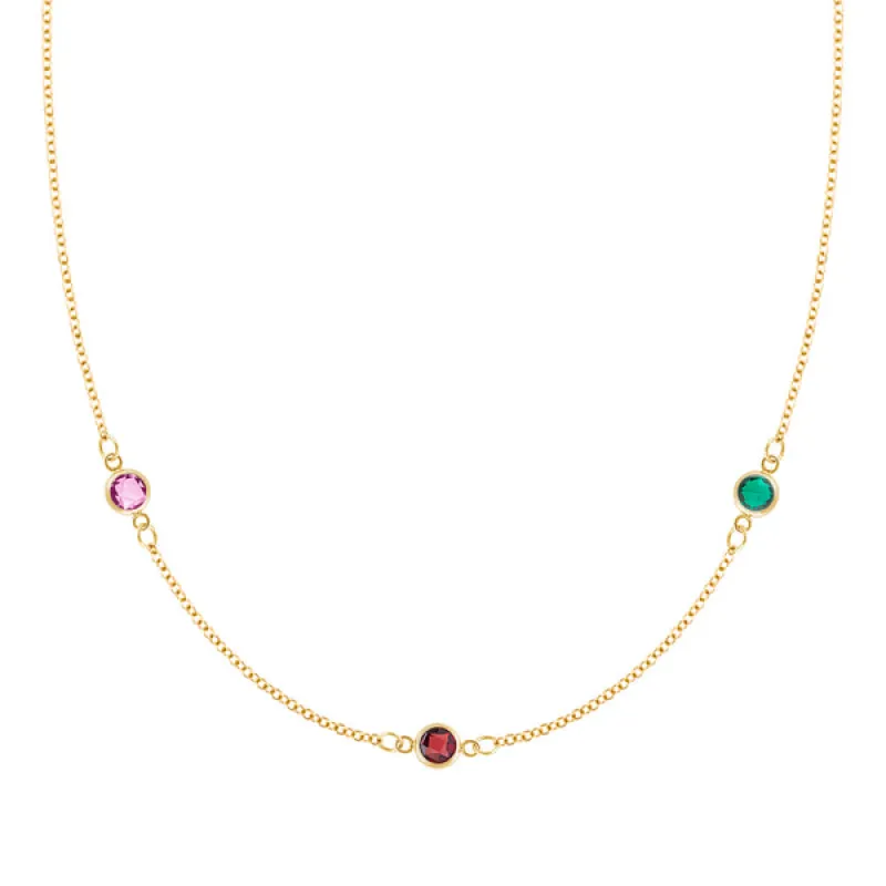 Personalized Classic 3 Birthstone Necklace in 14k Gold sold by Haverhill