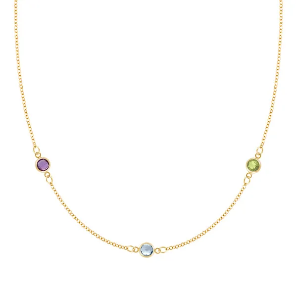 Personalized Classic 3 Birthstone Necklace in 14k Gold sold by Haverhill