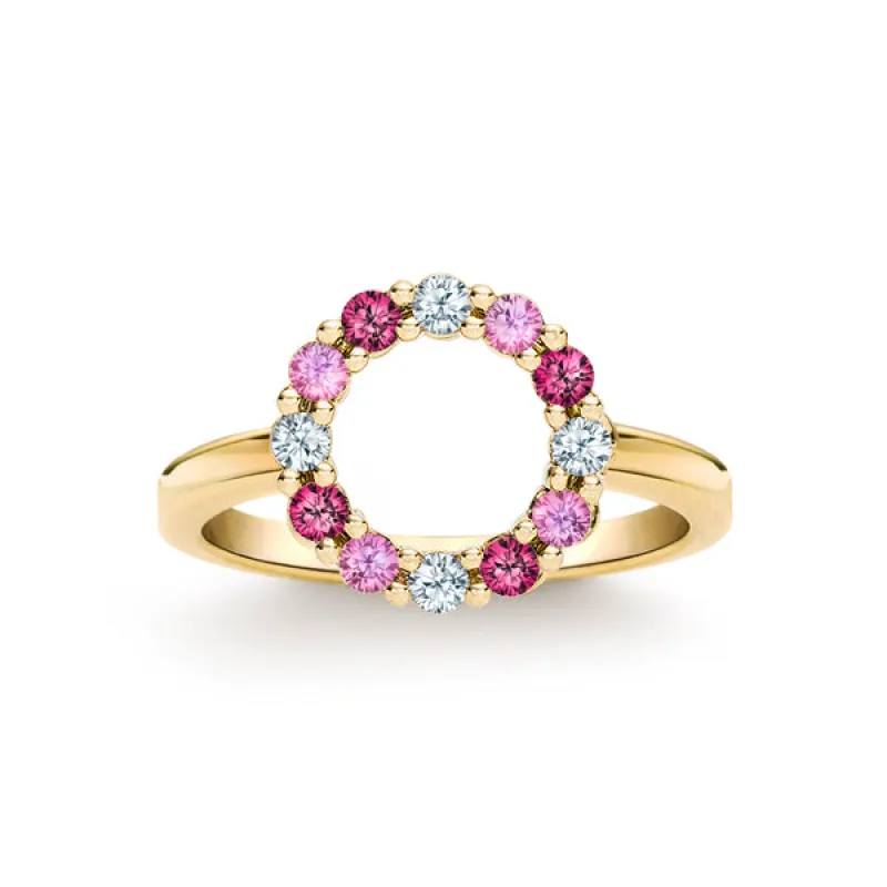 Personalized Rosecliff Small Circle Birthstone Ring in 14k Gold sold by Haverhill