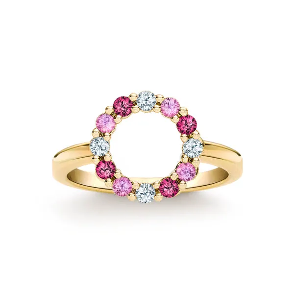 Personalized Rosecliff Small Circle Birthstone Ring in 14k Gold sold by Haverhill