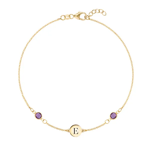 Personalized Classic 1 Letter & 2 Birthstone Bracelet in 14k Gold sold by Haverhill