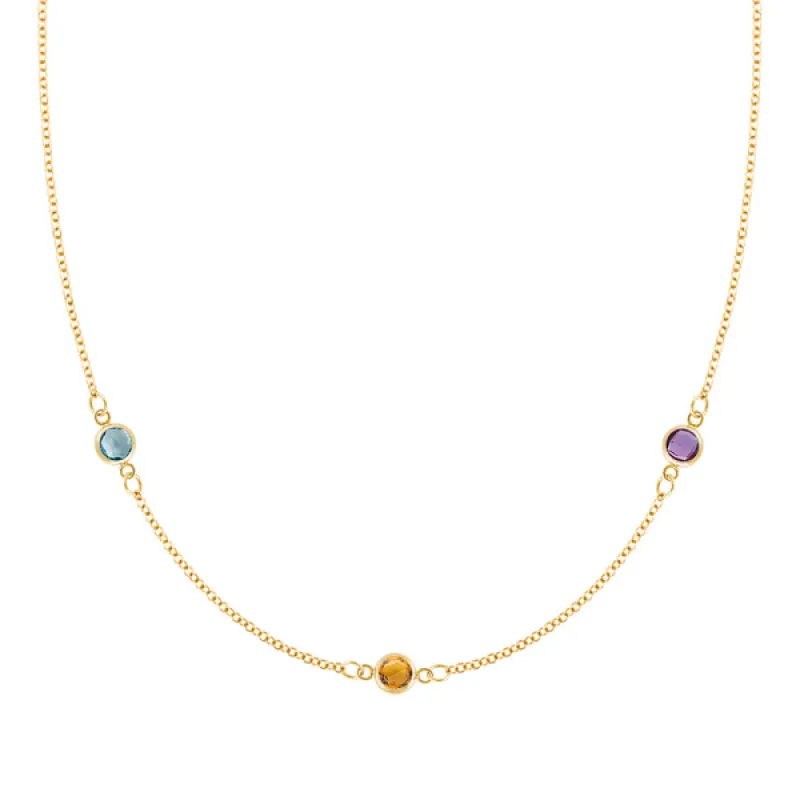 Personalized Classic 3 Birthstone Necklace in 14k Gold sold by Haverhill