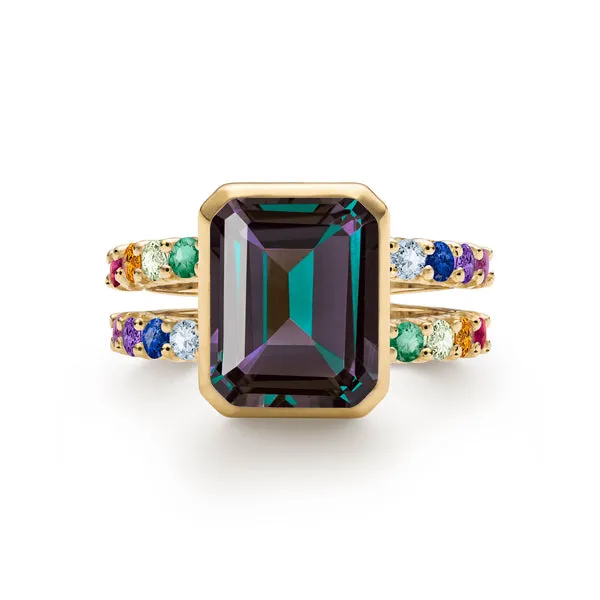 Personalized Rainbow Warren Vertical Ring in 14k Gold sold by Haverhill