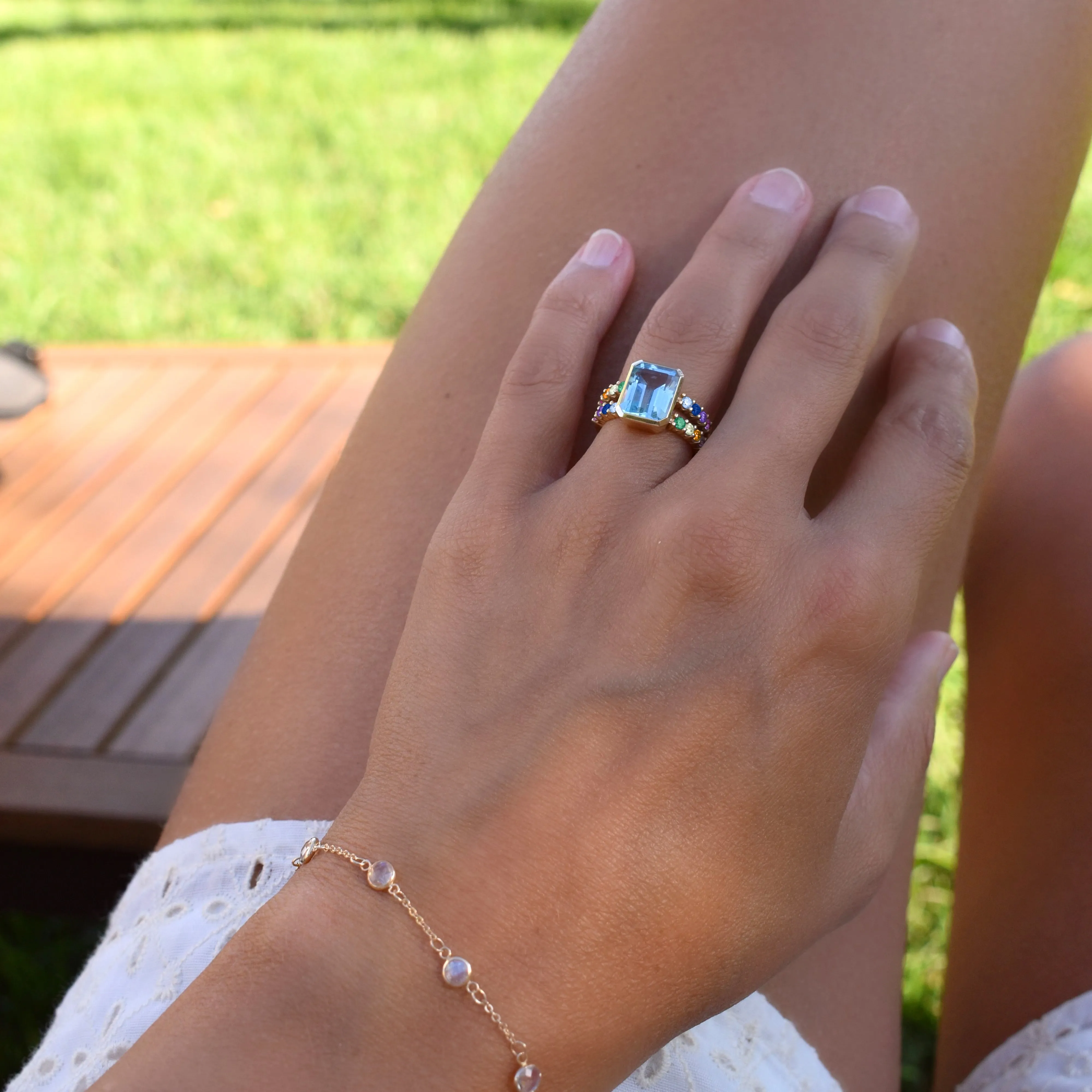 Personalized Rainbow Warren Vertical Ring in 14k Gold sold by Haverhill product image thumbnail 3