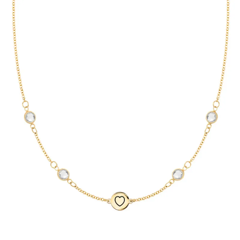 Personalized Heart Disc & Classic 4 Birthstone Necklace in 14k Gold sold by Haverhill