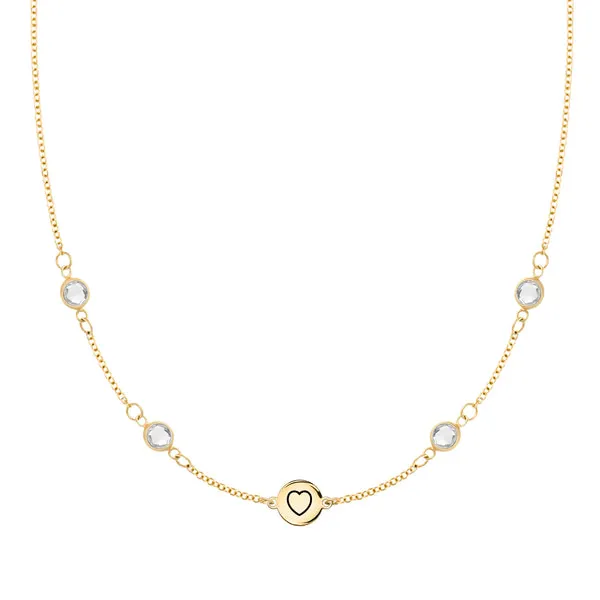 Personalized Heart Disc & Classic 4 Birthstone Necklace in 14k Gold sold by Haverhill