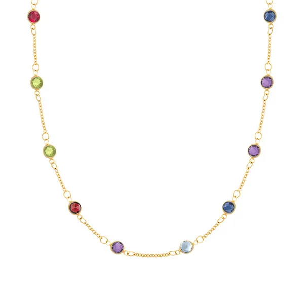 Personalized Classic 10 Birthstone Necklace in 14k Gold sold by Haverhill