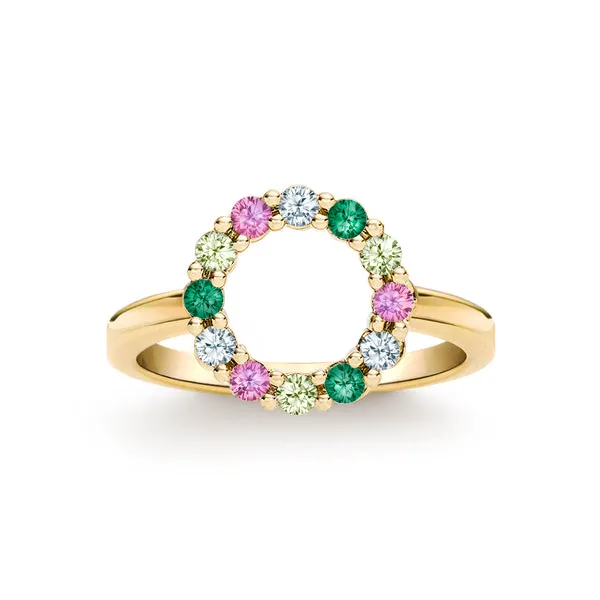 Personalized Rosecliff Small Circle Birthstone Ring in 14k Gold sold by Haverhill