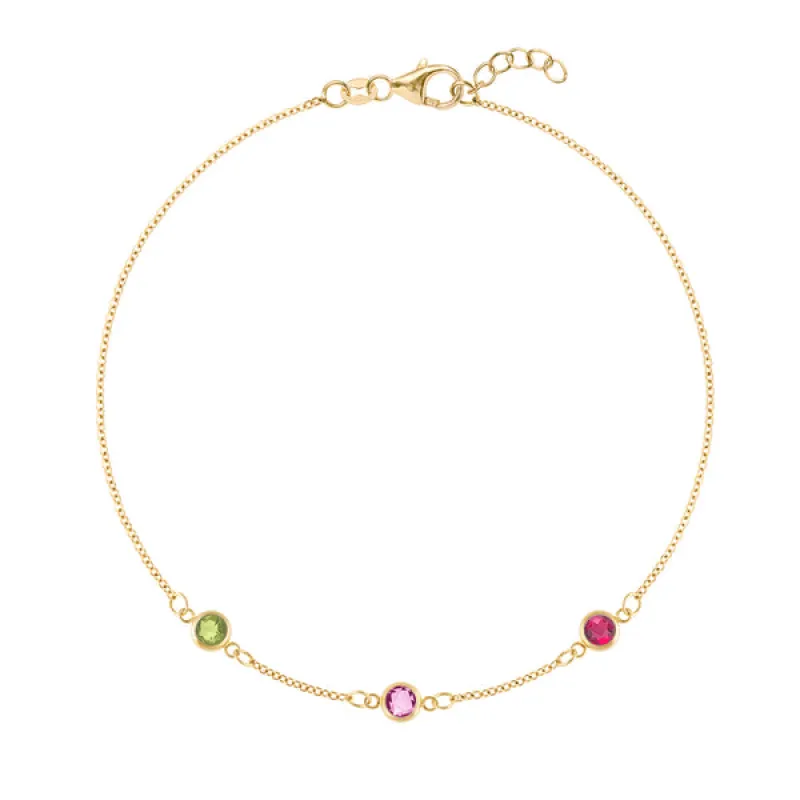 Personalized Classic 3 Birthstone Bracelet in 14k Gold sold by Haverhill