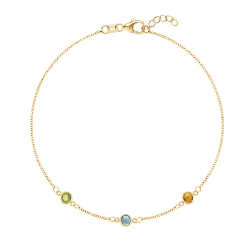 Personalized Classic 3 Birthstone Bracelet in 14k Gold sold by Haverhill