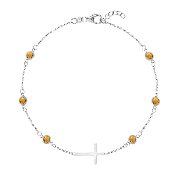 Personalized Bayberry Birthstone Cross Bracelet in 14k Gold sold by Haverhill