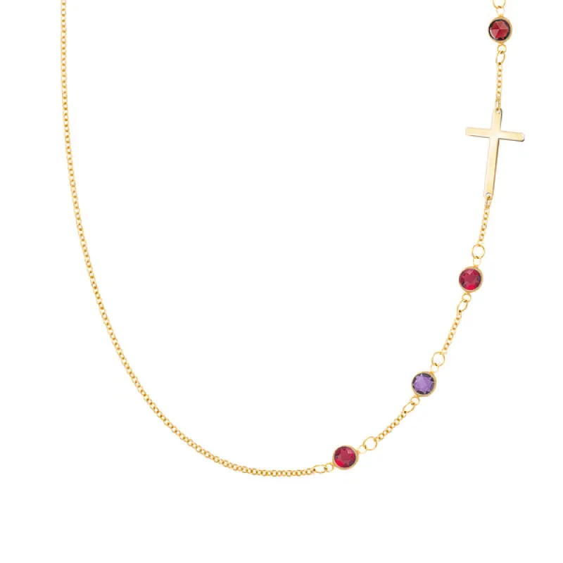 Personalized Classic Cross & 4 Birthstone Necklace in 14k Gold sold by Haverhill
