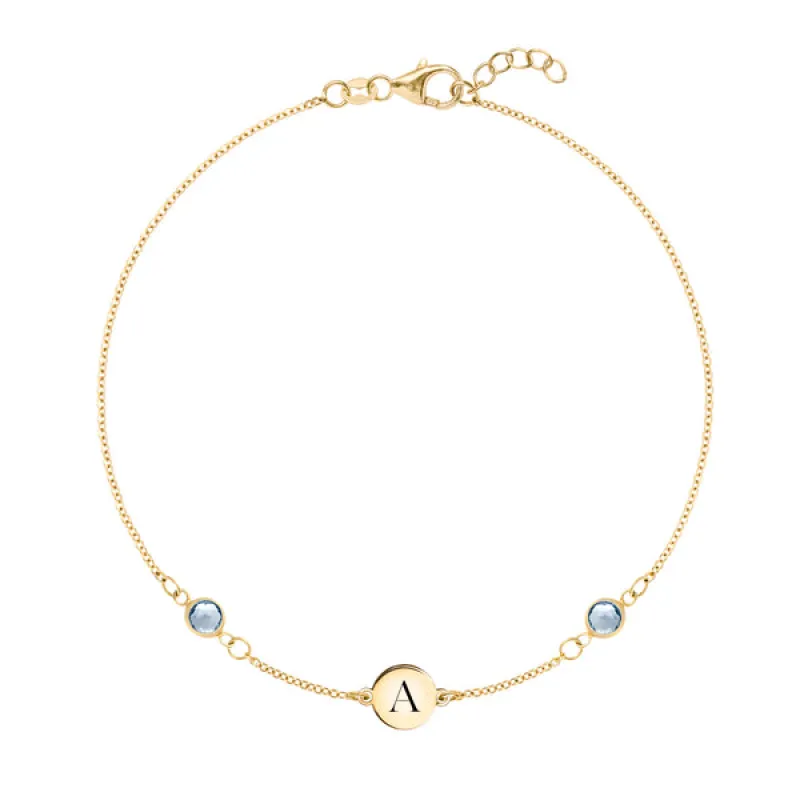 Personalized Classic 1 Letter & 2 Birthstone Bracelet in 14k Gold sold by Haverhill