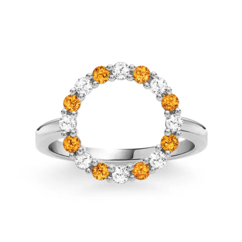 Personalized Rosecliff Circle Birthstone Ring in 14k Gold sold by Haverhill