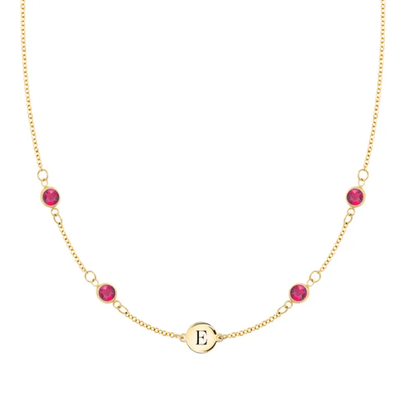 Personalized Classic 1 Letter & 4 Birthstone Necklace in 14k Gold (Double Spacing) sold by Haverhill