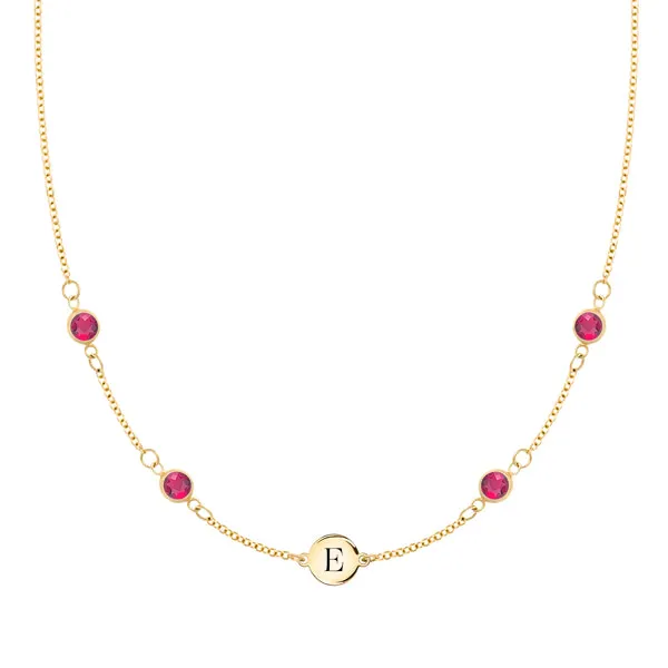 Personalized Classic 1 Letter & 4 Birthstone Necklace in 14k Gold (Double Spacing) sold by Haverhill