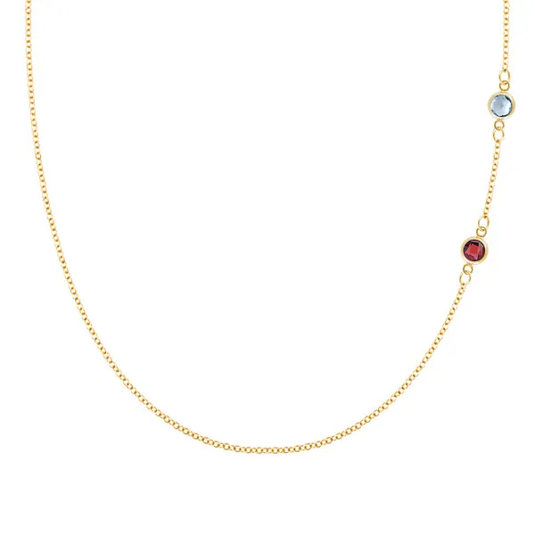 Personalized Classic 2 Birthstone Necklace in 14k Gold sold by Haverhill