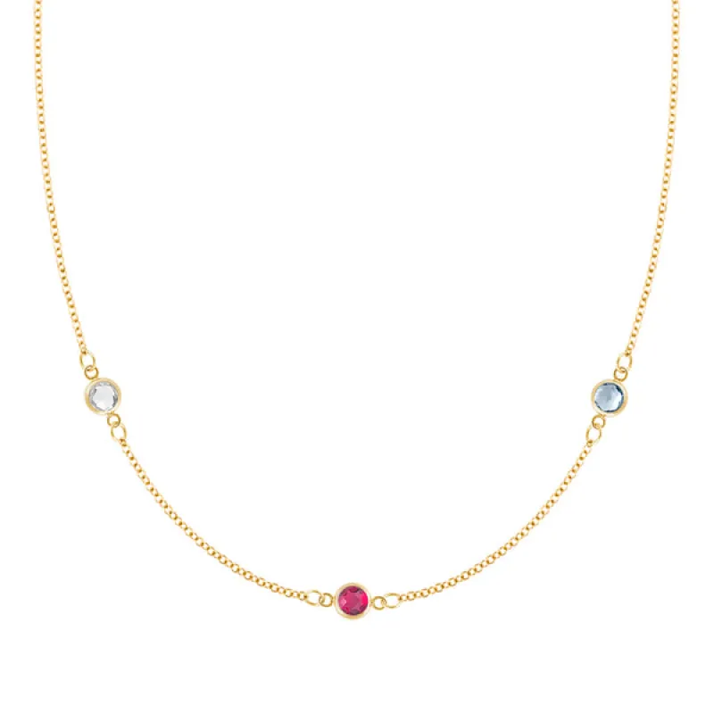 Personalized Classic 3 Birthstone Necklace in 14k Gold sold by Haverhill