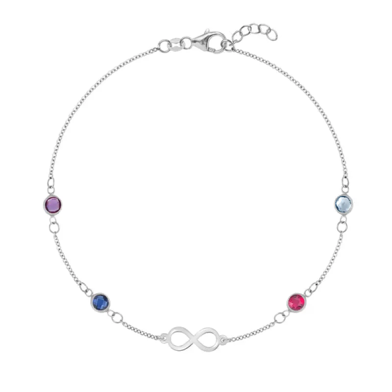 Personalized Classic Infinity & 4 Birthstone Bracelet in 14k Gold sold by Haverhill