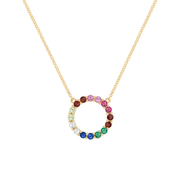 Personalized Rosecliff Circle Birthstone Necklace in 14k Gold sold by Haverhill