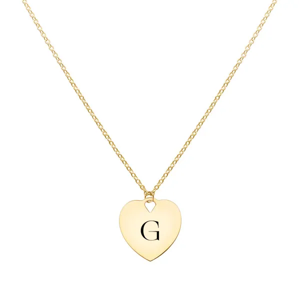 Engravable Flat Heart Pendant with Classic Chain in 14k Gold sold by Haverhill