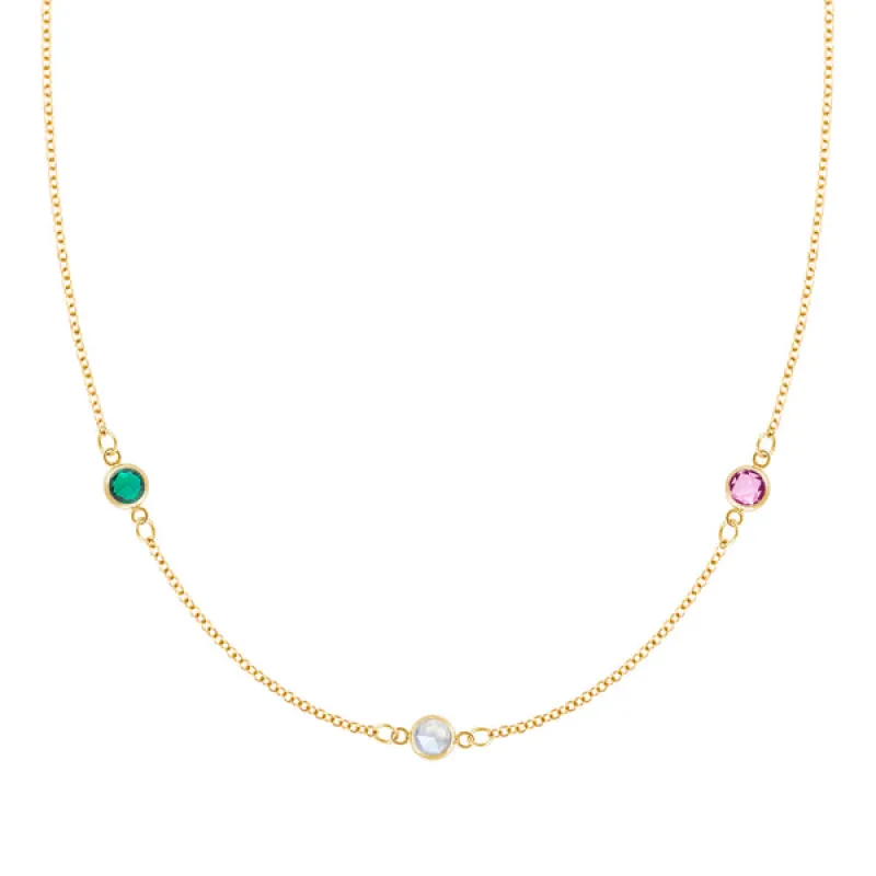 Personalized Classic 3 Birthstone Necklace in 14k Gold sold by Haverhill