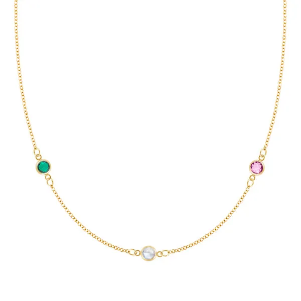 Personalized Classic 3 Birthstone Necklace in 14k Gold sold by Haverhill