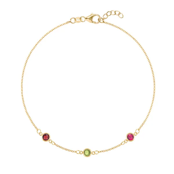 Personalized Classic 3 Birthstone Bracelet in 14k Gold sold by Haverhill